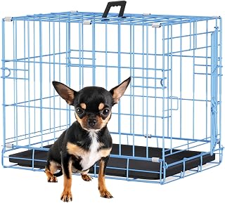 BestPet | Dog Crate | 18" | Blue | Foldable Metal Kennel with Single Doors | Secure Slide-Bolt Latches, Leakproof Tray | Portable Dog Cage for Small Breeds | for Travel, Indoor & Outdoor Use