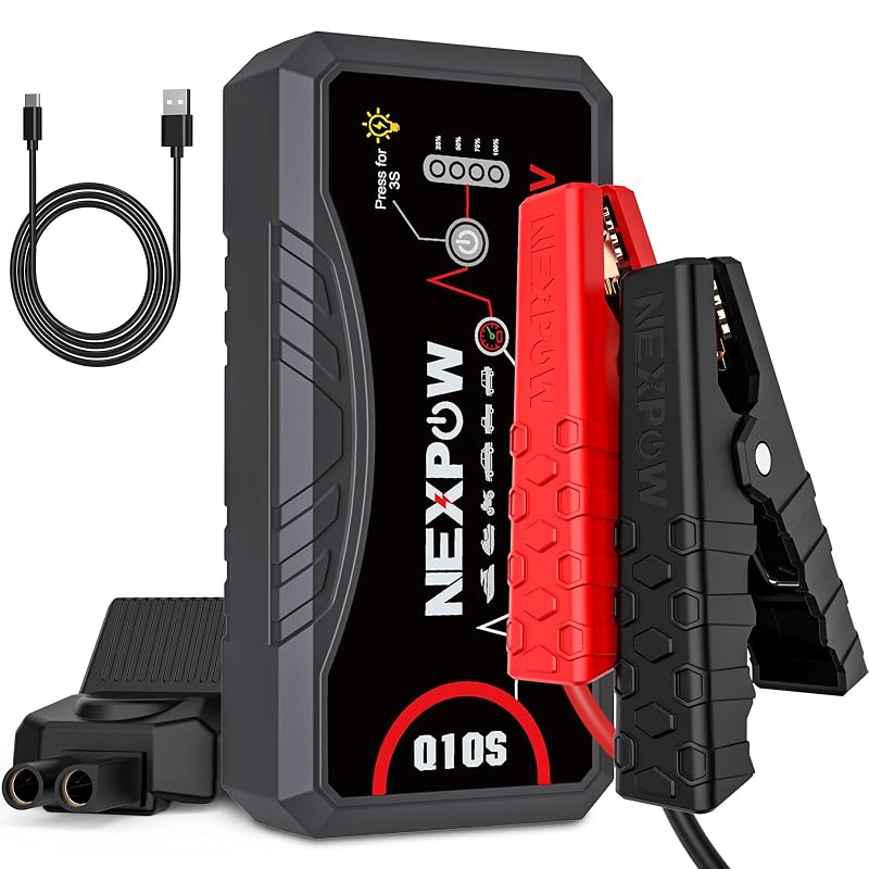 Auxiliar de Partida Portátil NEXPOW Q10S 3000 A para Veículos 12 V com Lanterna LED e Power Bank
