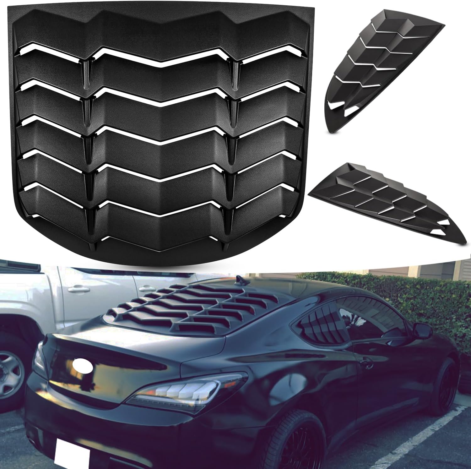 Bonbo Rear+Side Window Louver Fits for Hyundai Genesis Coupe 2010 2011 2012 2013 2014 2015 2016 Custom Fit Windshield Sun Shade Cover ABS (Matte Black)