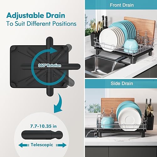 Miniatura 4 de BOOSINY 2 Tier Dish Drying Rack for Kitchen Counter, Large Dish Dryer Rack for Saving Space, Stainless Steel Dish Drainers with Cutlery Holder, Cup