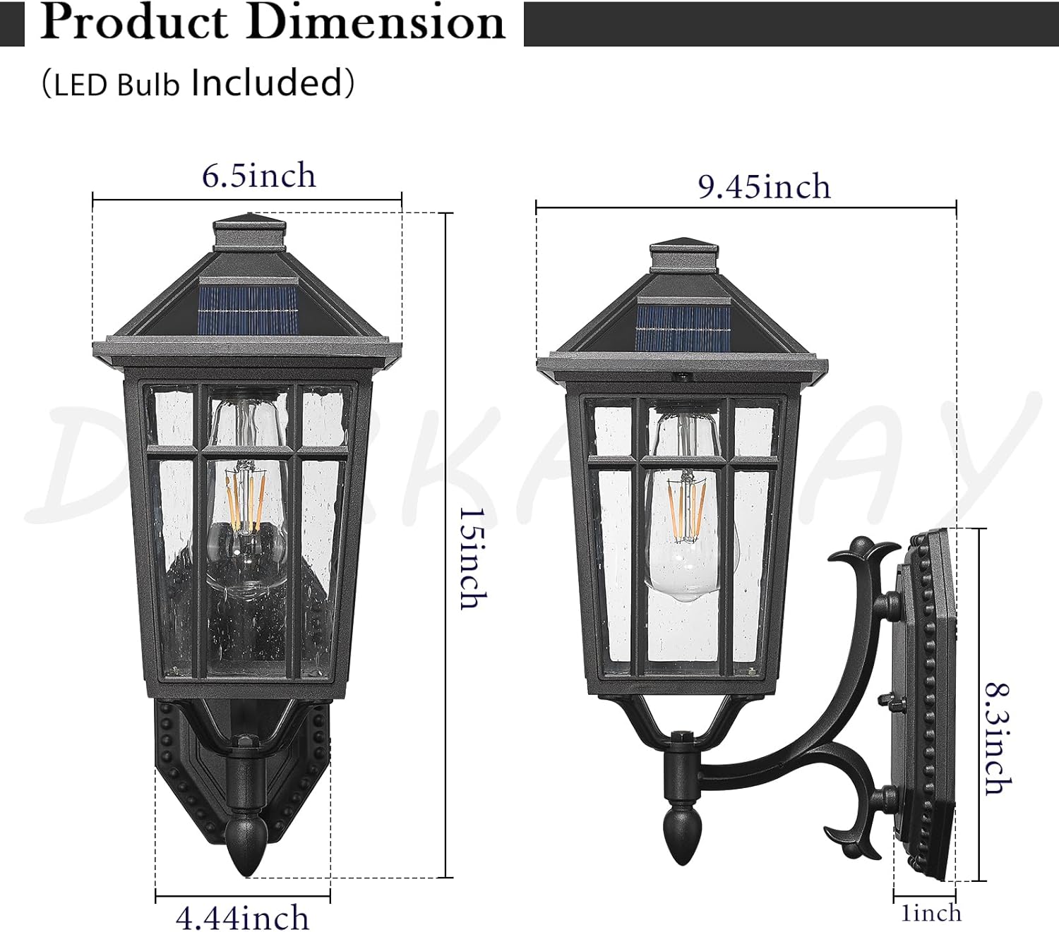 Darkaway Solar Outdoor Wall Lights, Dusk to Dawn Outside Wall Sconce Lighting with Remote, Black Exterior Light Fixture for House Porch Yard Hallway Doorway Garage