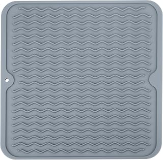 Silicone Dish Drying Mat, Non-Slip Easy Clean, Heat-resistant Silicone Mat for Kitchen Counter or Sink, Refrigerator or Drawer Liner Grey 12 inches x 12 inches
