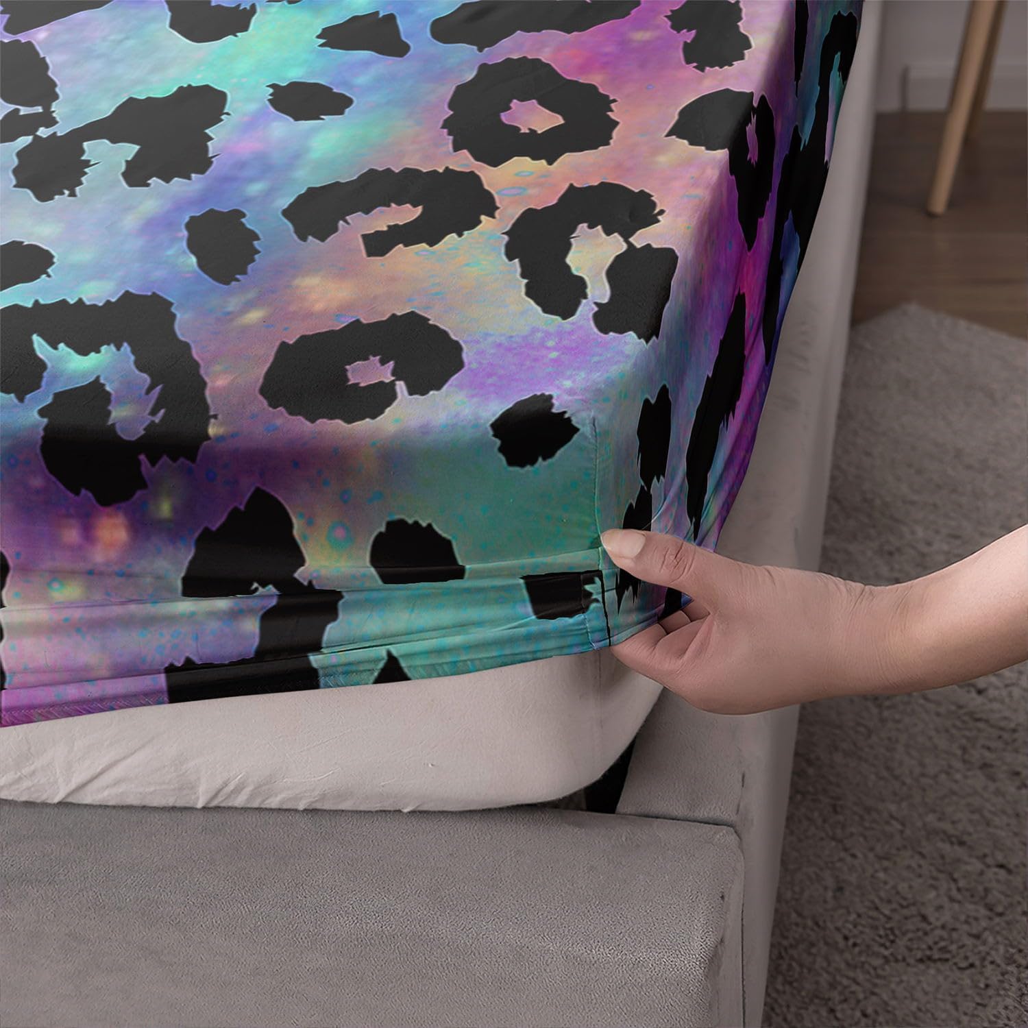 Colorful Leopard Printed Twin Sheets Set 4 Pcs Bed Sheet for Teens,Boys,Girls,with 1 Flat and 1 Fitted Sheet + 2 Pillowcases(Colorful Leopard Twin)