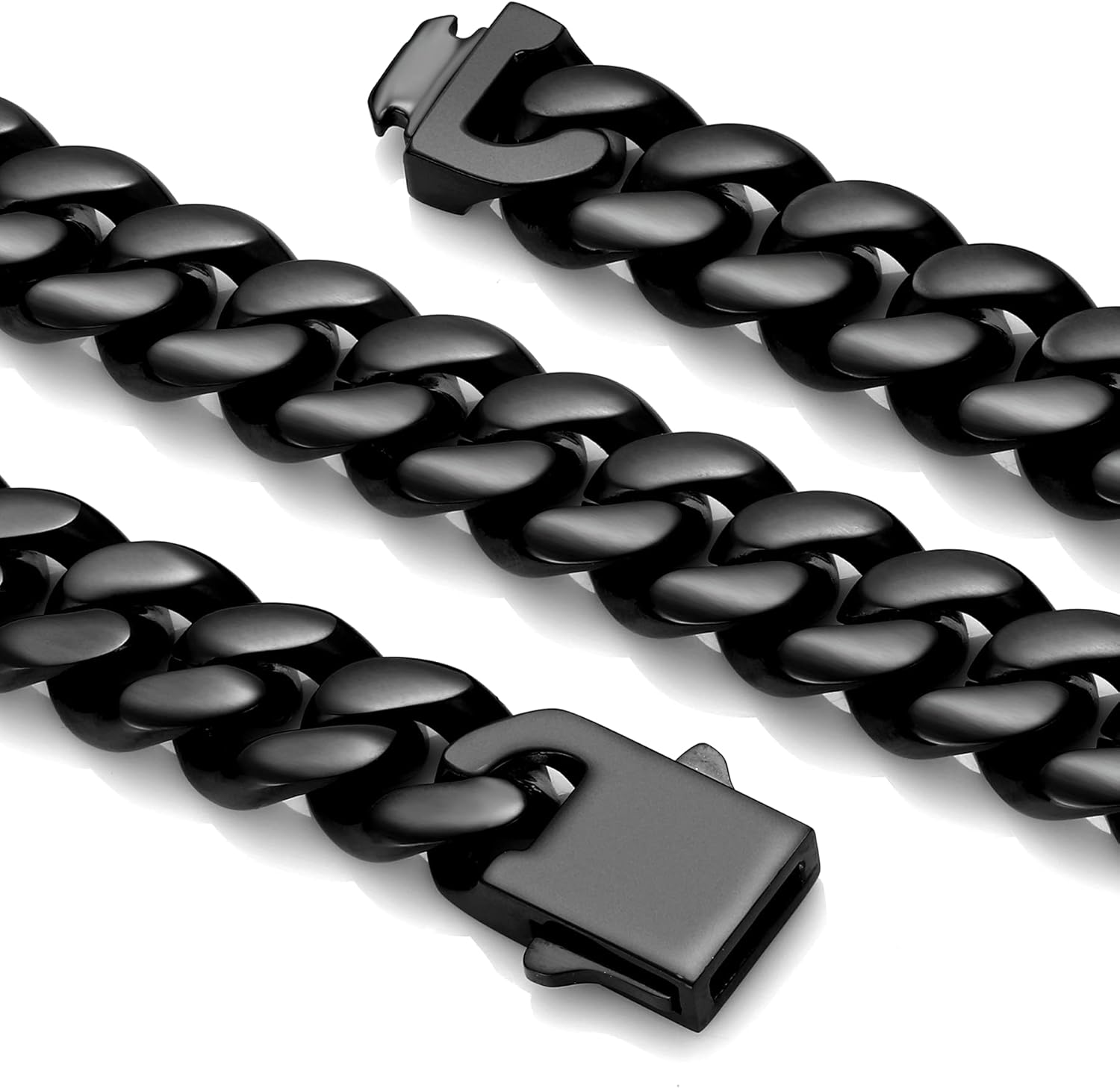 ROWIN&CO Mens 10mm Black Cuban Link Chain Stainless Steel Curb Necklace, Hip Hop Jewelry, Available in 18"-35", Miami Cuban Chains, Includes Gift Box.