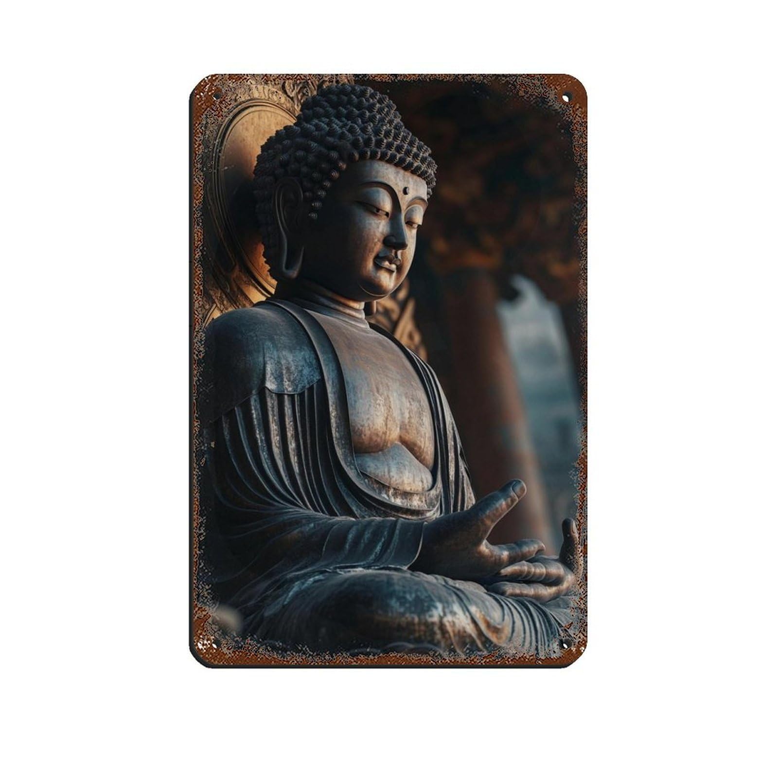 Buddha Art-Buddha Decor-Large Art (2) Retro Poster Metal Tin Sign Chic Art Retro Iron Painting Bar People Cave Cafe Family Garage Poster Wall Decoration 8x12inch(20x30cm)