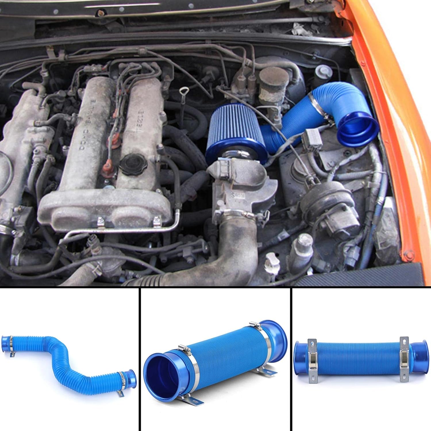 Cold Air Performance Kit Air Intake Flex Tube Blue for Sport Air Filter