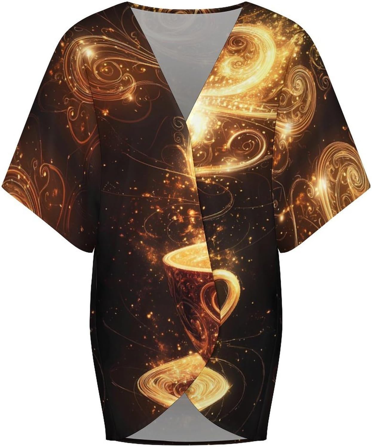 Magices Coffee Women's Open Front Cardigan Short Sleeves Jacket Lightweight Sweaters Tops