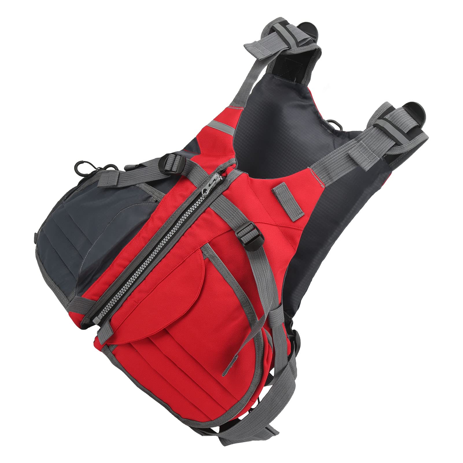 Gilet de Pêche Réglable Léger en Polyester pour Hommes et Femmes, Conception Multi-poches Rouge