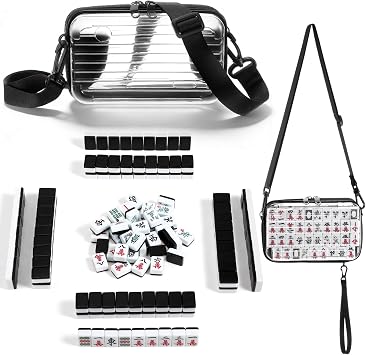 Abbylike 144 Tiles Mini Mahjong Set, Portable with Bag & 2 Dice