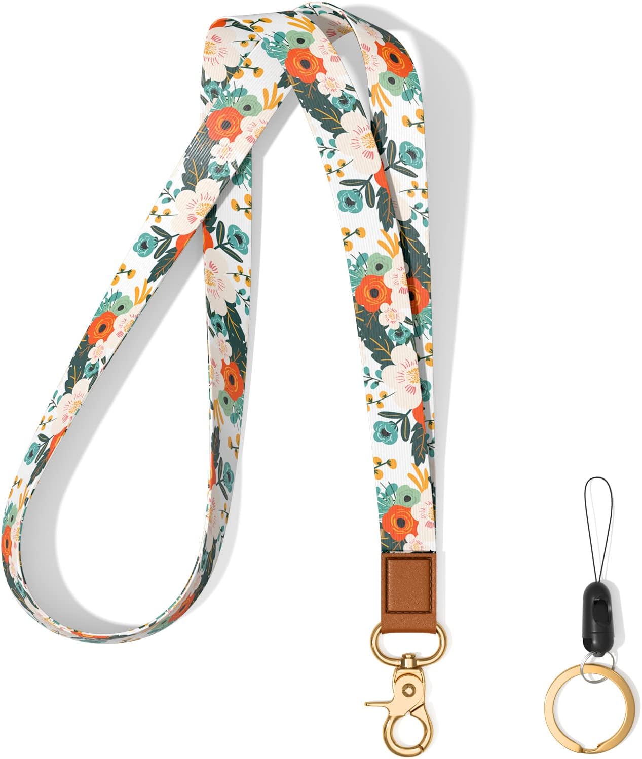 Neck Lanyard Key Chain, Long Lanyard Strap Keychain Holder for Women Men Car Keys ID Badges Card Wallet Phone Camera, White Flowers
