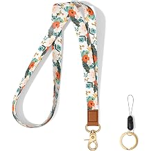 Neck Lanyard Key Chain, Long Lanyard Strap Keychain Holder for Women Men Car Keys ID Badges Card Wallet Phone Camera, White Flowers