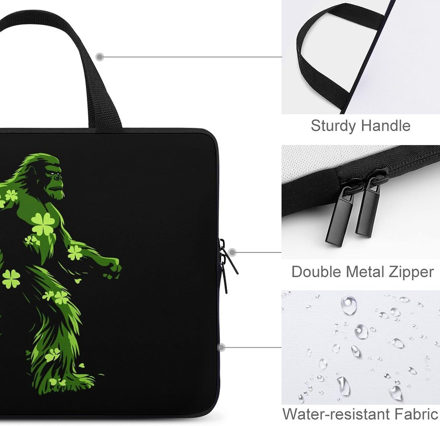 St Patricks Day Bigfoot Sasquatch Shamrock Laptop Bag Lightweight Computer Bag Carrying Case for Work Business