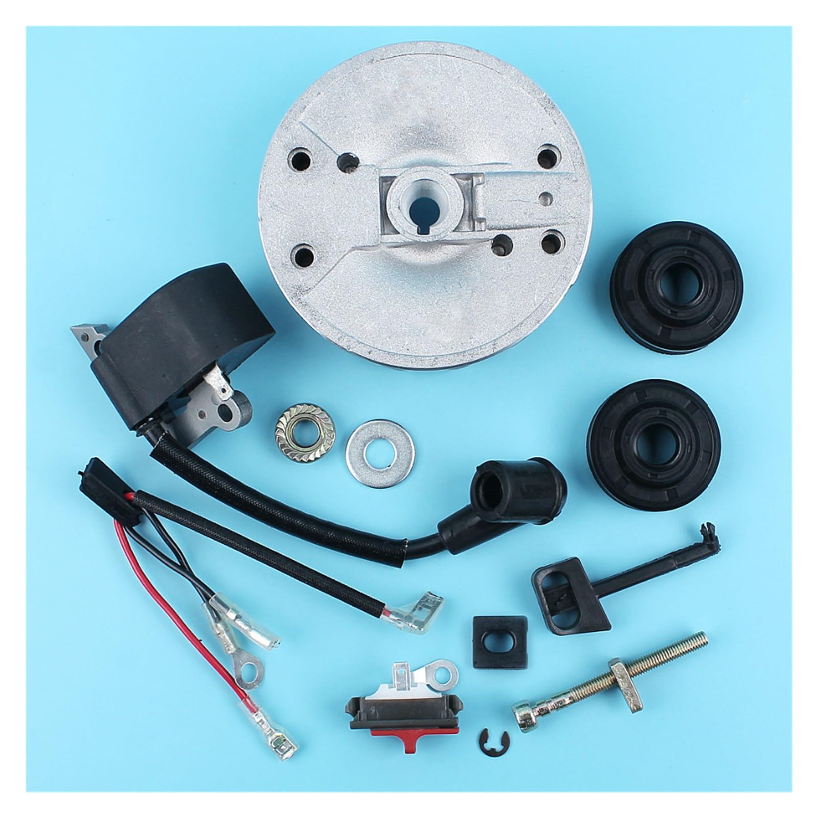 Interruptor de volante, bobina encendido, tensor cadena, sellos aceite for HUSQVARNA 137 137E 142 142E, motosierra con tuercas, palanca estrangulación