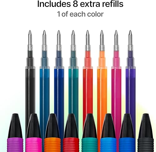 Miniatura 3 de Roterunner 8 bolígrafos de gel multicolor borrables con recambios de tinta de 0.028 in retráctiles de punta fina y suave, bolígrafos borradores para