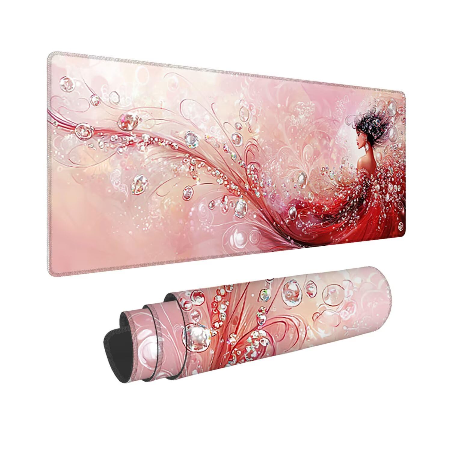 Podkładka pod mysz do gier XXL duża mysz 1200 x 500 mm, duża podkładka pod biurko z antypoślizgową gumową podstawą dla graczy, poprawia precyzję i szybkość (kobieta w kolorze czerwonym) o-313