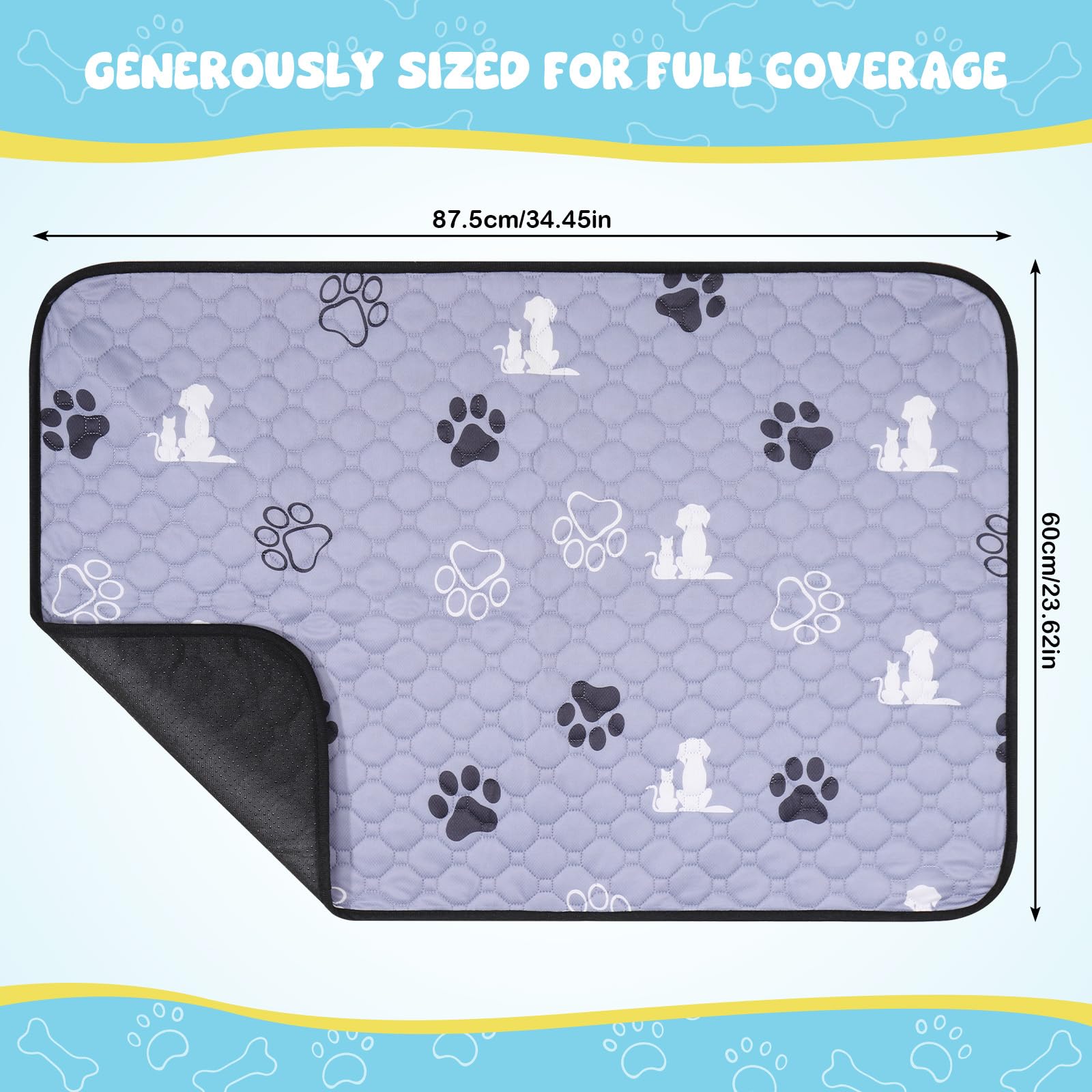 MICHIHOMIE 2 Pack Washable Puppy Pads, Reusable Dog Training Pads, Non-Slip Dog Pee Pad for Playpen Crate, Floor, 60x90cm - Image 2