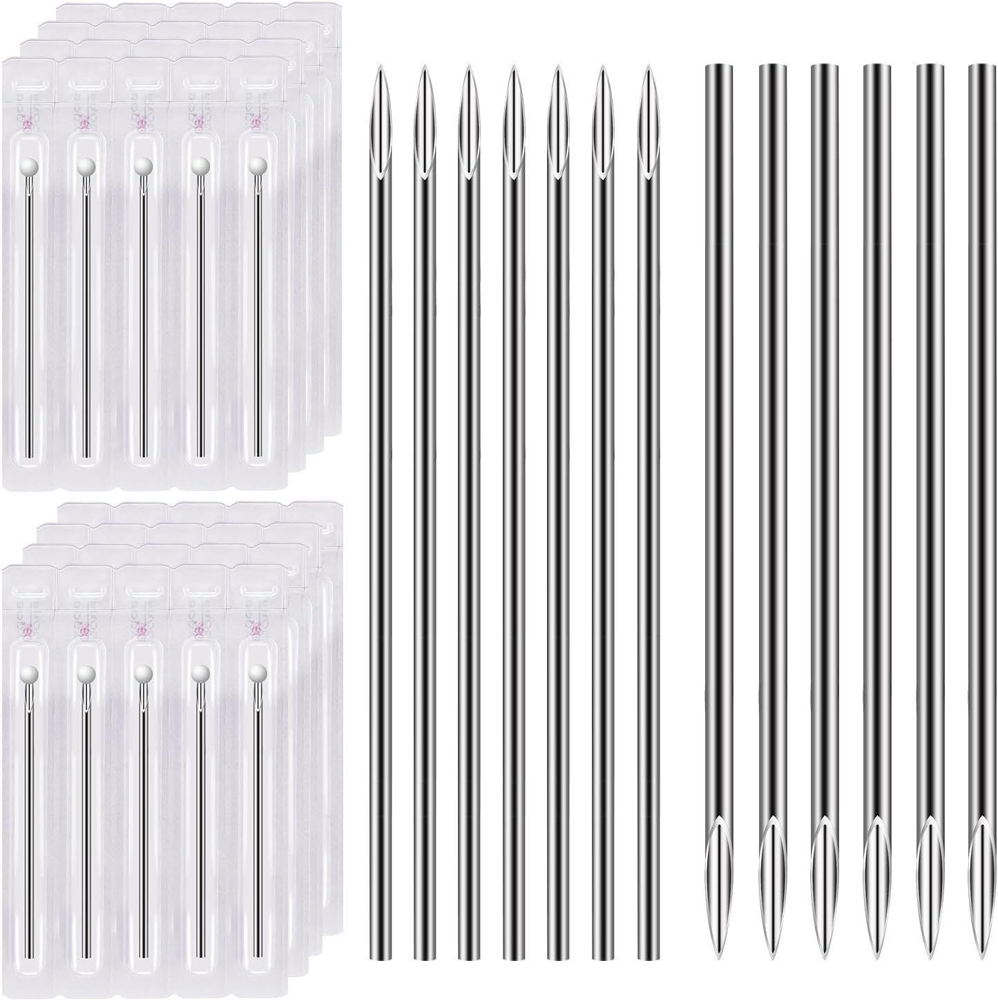 Body Piercing Needles, ATOMUS 14G 16G Stainless Steel Sterile Disposable Ear Nose Navel Nipple Lip Piercing Needles (20pcs 14G + 20pcs 16G)