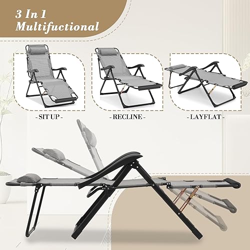 Miniatura 7 de Athena Collection Zero Gravity - Juego de 2 sillas reclinables para exteriores, sillas reclinables de 27 pulgadas de ancho para piscina, sala de