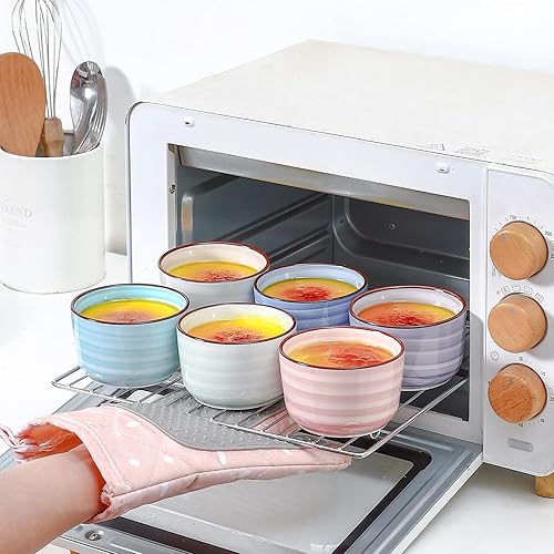 Miniatura 85 de Selamica Ramequines de cerámica de 4 onzas, Ramekins de crema Brulee aptos para horno, platos de natillas de soufflé para hornear, mini cuencos