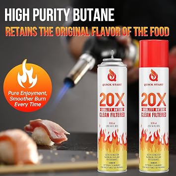 Butane Fuel Refill for Lighters 2 Pack Universal Gas Canisters Compatible with Kitchen Torches, Lighters, Camping Stoves Clean, Odorless Butane with Universal Refill Tip (2)