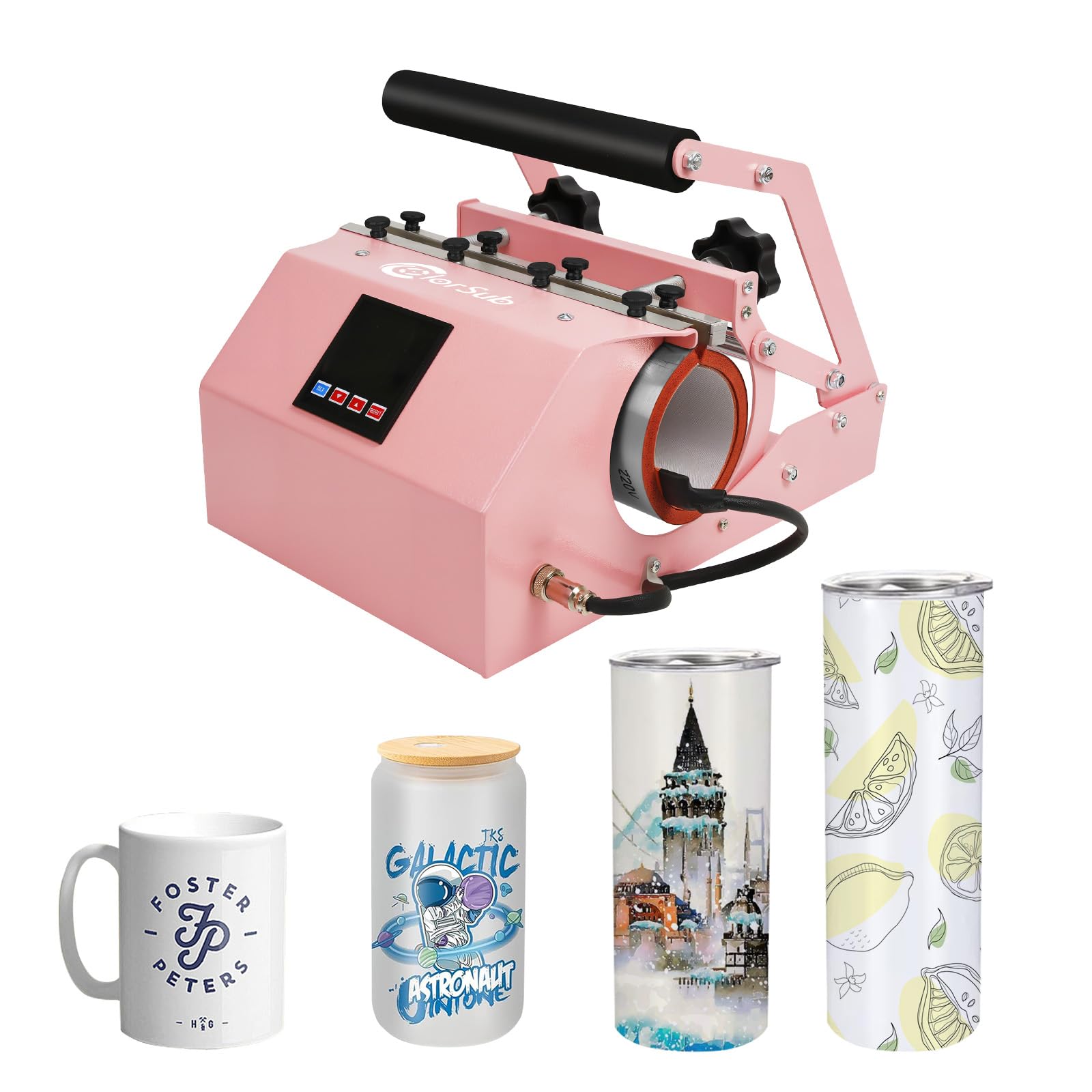 ColorSub Mug Press Tumbler Heat Press Machine, Sublimation Mug for 11-30oz Heat Press Printer, Cup Press Machine DIY Blank Transfer Presse Glasses (Pink)