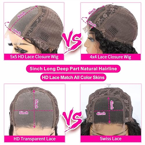 Miniatura 7 de Aaliweya - Pelucas con cierre de encaje HD de 5 x 5 pulgadas, parte libre, ondulada, cierre transparente, para mujeres afroamericanas, densidad del