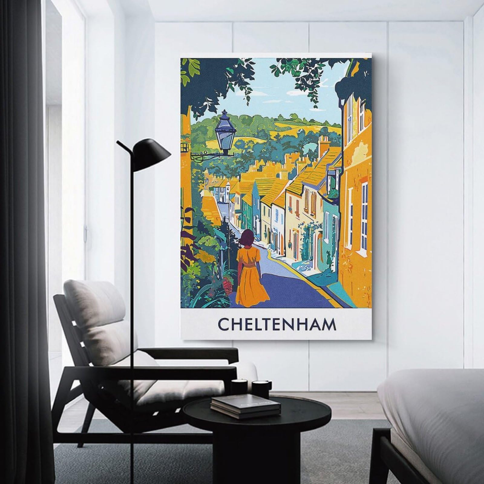 Junmoney Cheltenham Town Illustration Canvas Wall Decor, 16x24inch(40x60cm), for Lounge Decor, Bedroom Walls Or Flats, Eye Catching Artwork for Blank Walls