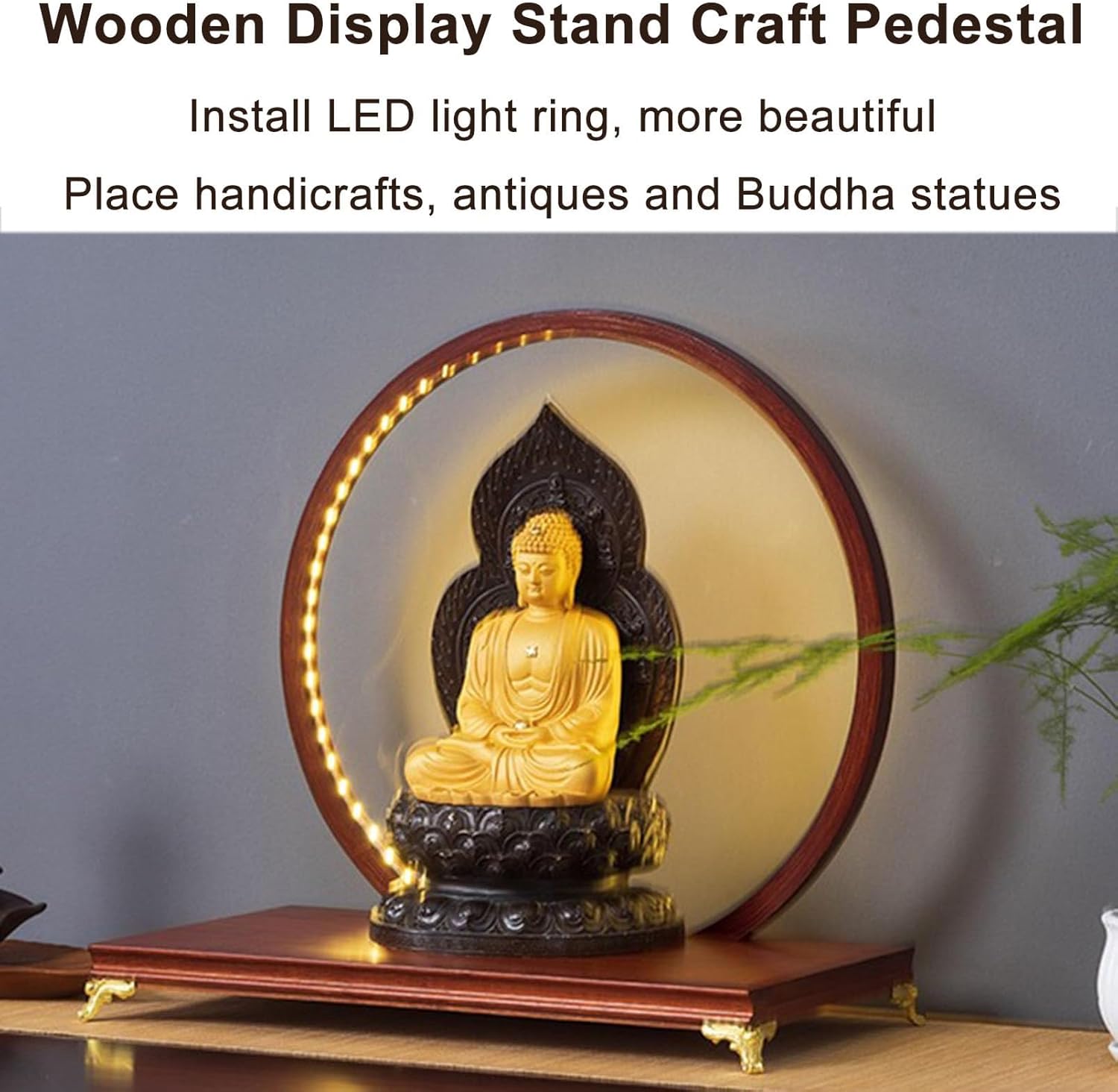 Solid Wood Prayer Bench, Altar Table with LED Light, Meditation Table with USB Port, Buddhist Alta with Copper Feet, Pooja Cabinet for Office Home,Can Be Used for A Long Time(Reddish Brown)