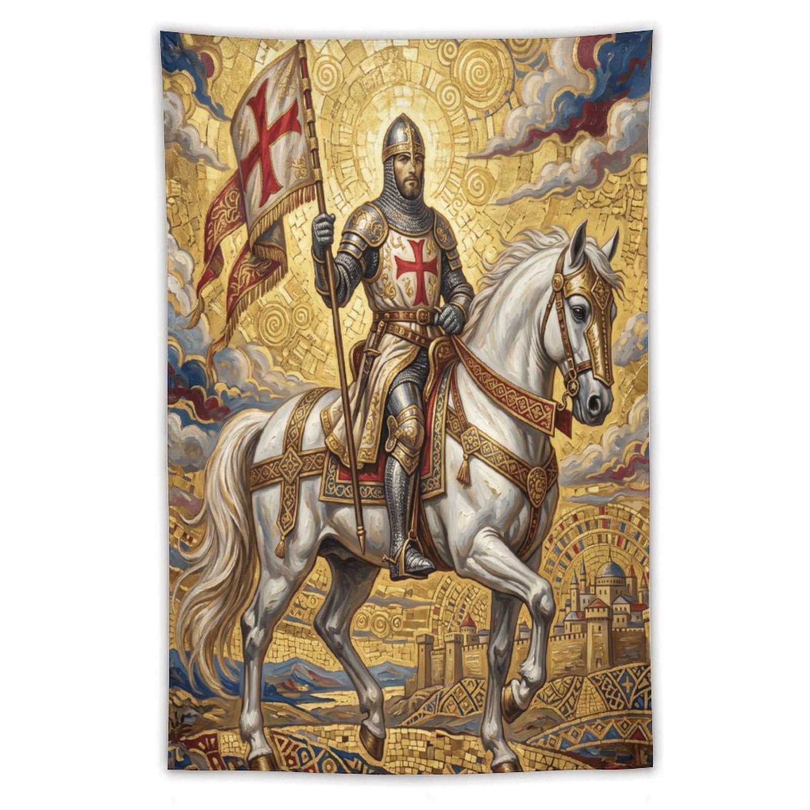 W7C8U2X3 Templar Knight Wall Tapestry, Renaissance Art Style, Entryway