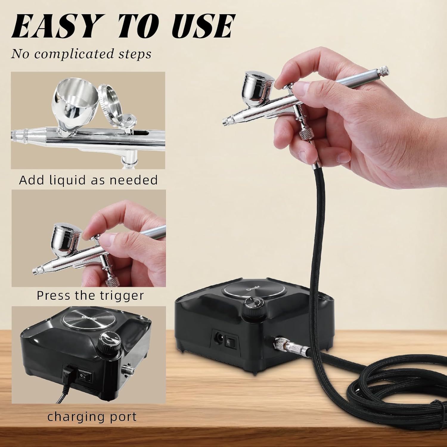 air brush kit with air compressor,airbrush kit with compressor,airbrush kit,airbrush for nails, airbrush/air brush with 70in hose,Professionals use air brush for nails,Uniform spraying, widely used - Image 5