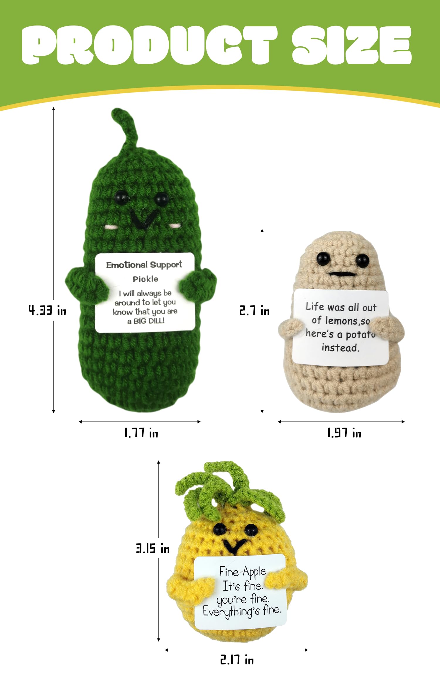 Emotional Support Pickle Crochet Doll - Funny Positive Gag Gift For Women & Men