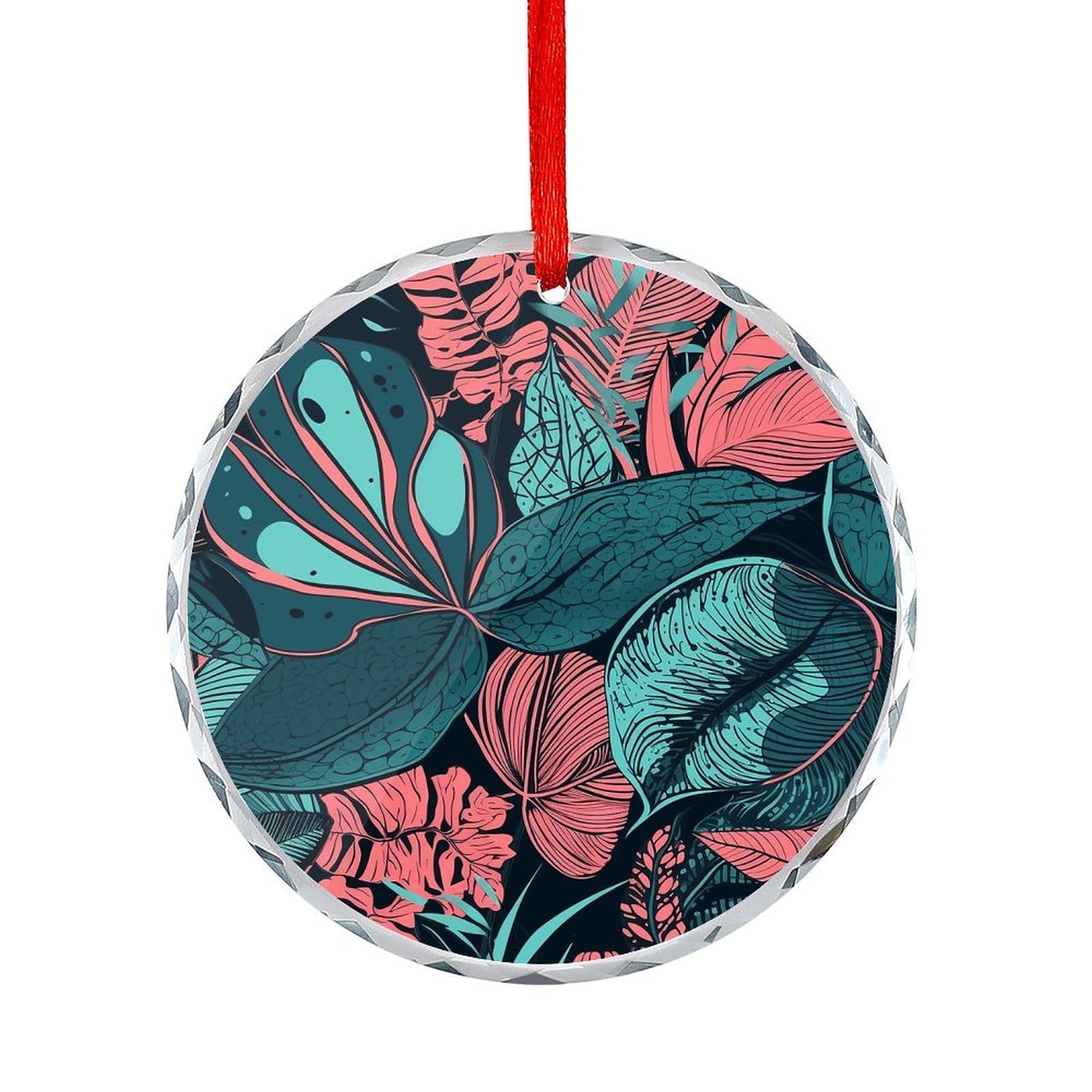 Btcowzrv Style Hand Drawn Tropical Leaves Round Ornament Hanging Pendant Decor