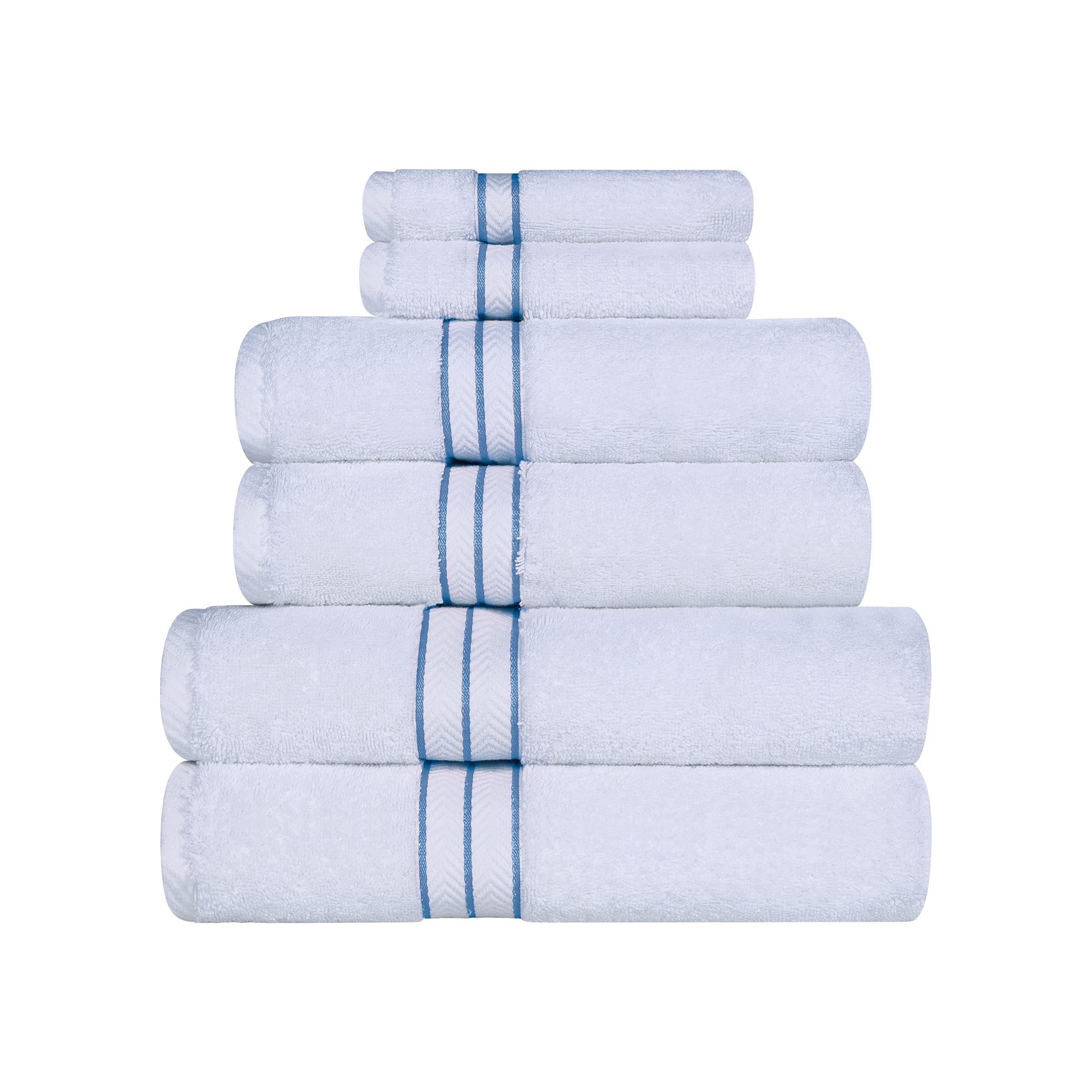 Superior Turkish Cotton Ultra-Plush 6-Piece Towel Set, Ideal for Master Bath, Guest Bathroom, Fast Drying, Shower, Spa, Face/Washcloths, Hand, Bath