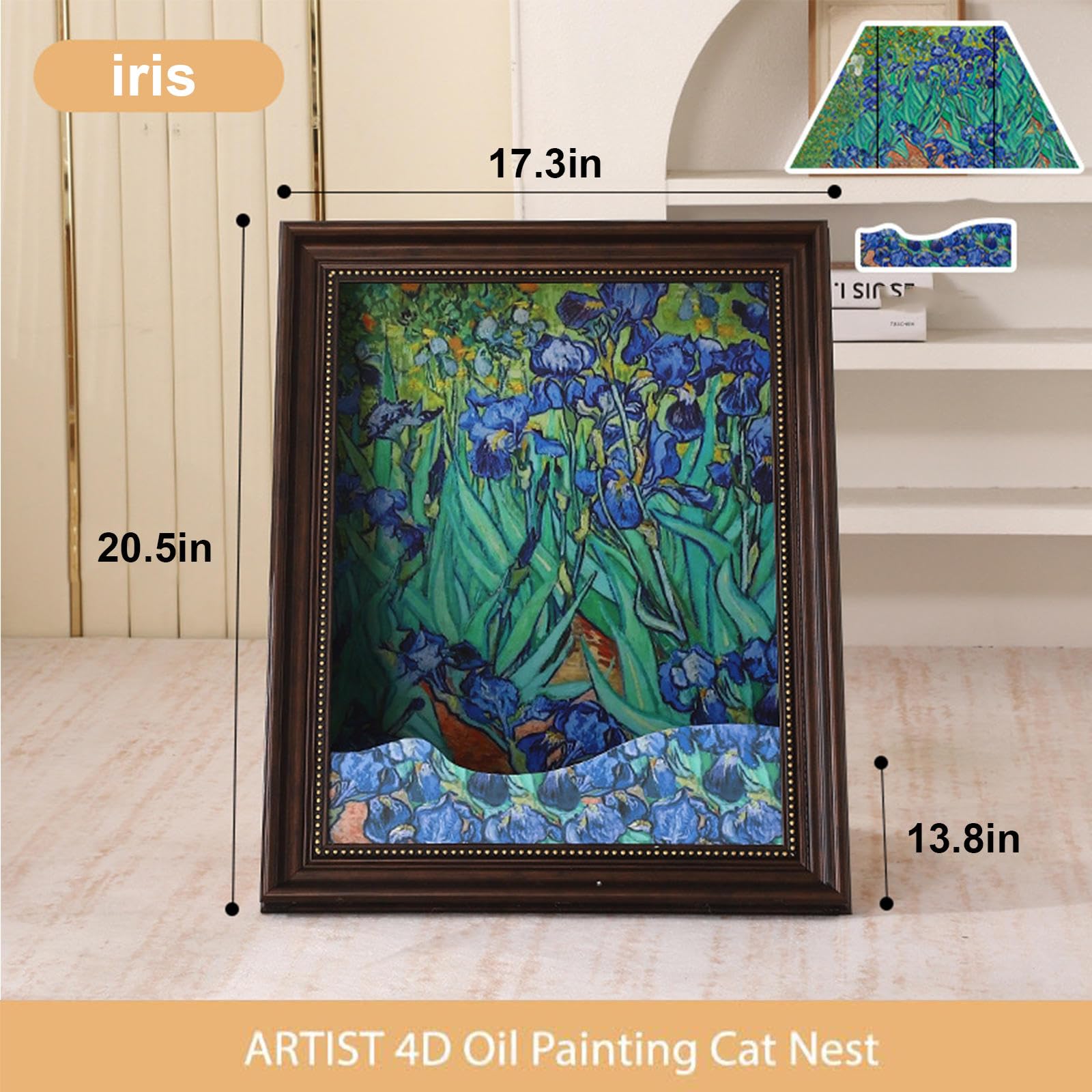 4D Pintura al Óleo Gato Nido, Arte Vertical Gato Rascador, Gatito Marco Gato Nido para Todas Las Estaciones Gato Juguete Casa del Gato,Iris