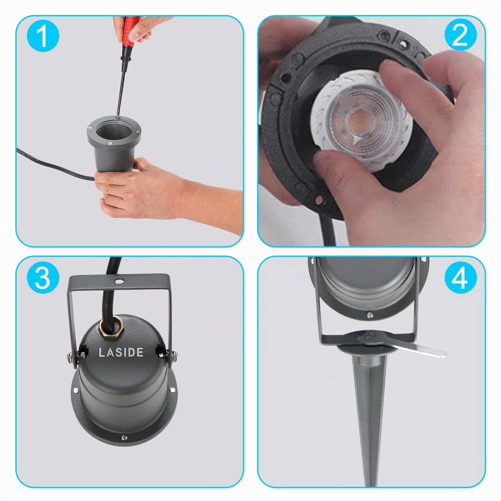 Confezione da 2 Faretti/Faretto da Esterno Giardino con Picchetto, GU10 Antracite Alluminio Luci per Sentieri/Sentiero 2M Cavo con Spina, IP65 Impermeabile Lampada da Giardino per Terra, Pianta | Lampada da giardino GU10 in alluminio antracite con corrent