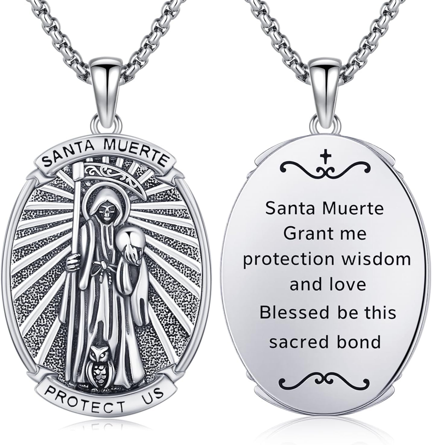 Silver Saint Medal Amulet Pendant Necklace Jewelry for Men Women | Religion,Faith,Protection,Prayer,Blessing,Baptism,Confirmation,Hypoallergenic,Unisex,with Jewelry Box