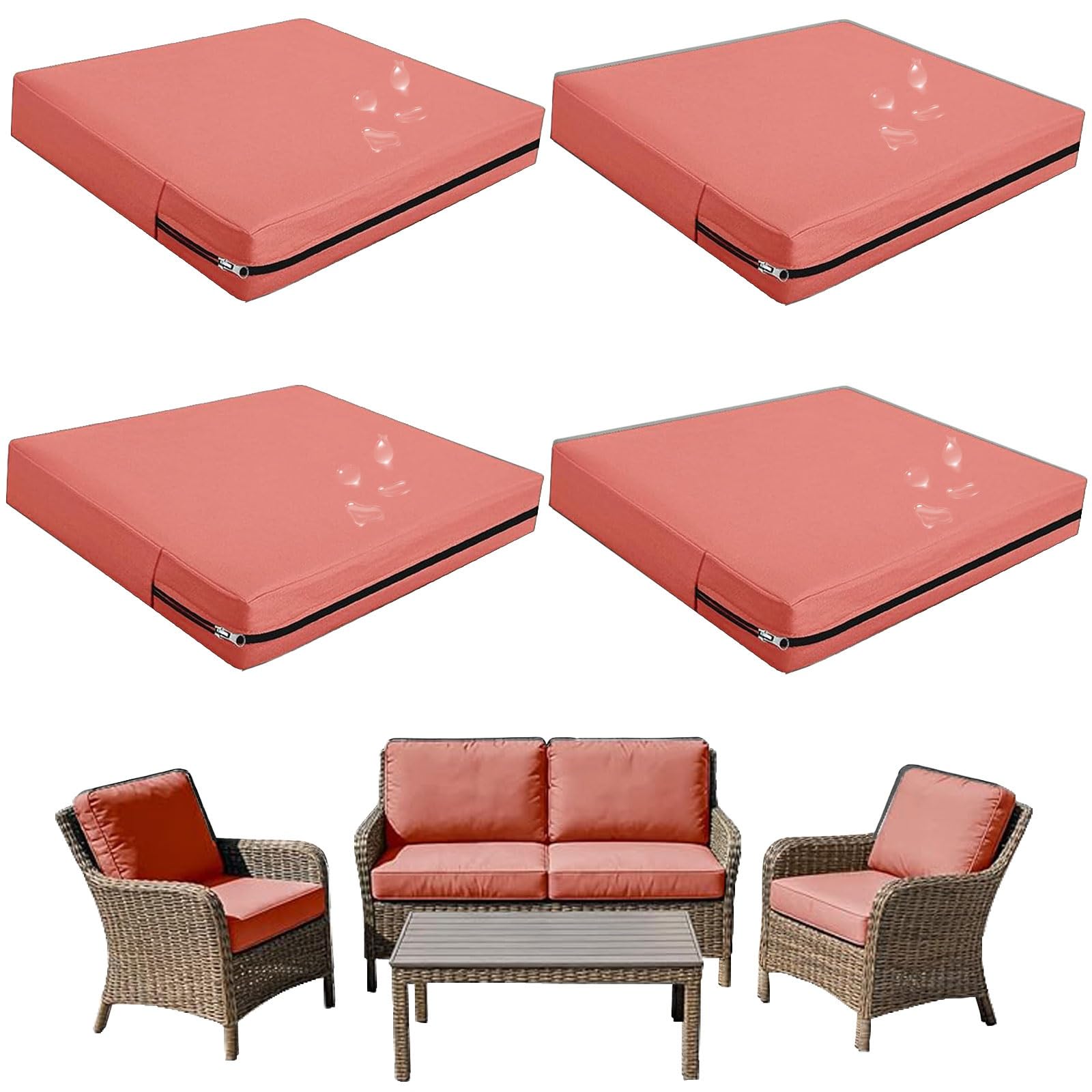 Replacement Outdoor Cushion Covers Waterproof, 65x65 60x60 50x50cm set of 6/4/2/1 Garden Sofa Seat Cushion Slipcover With Zipper for Chairs, Patio and Rattan furniture(Color13,60x55x10cm(4pcs))