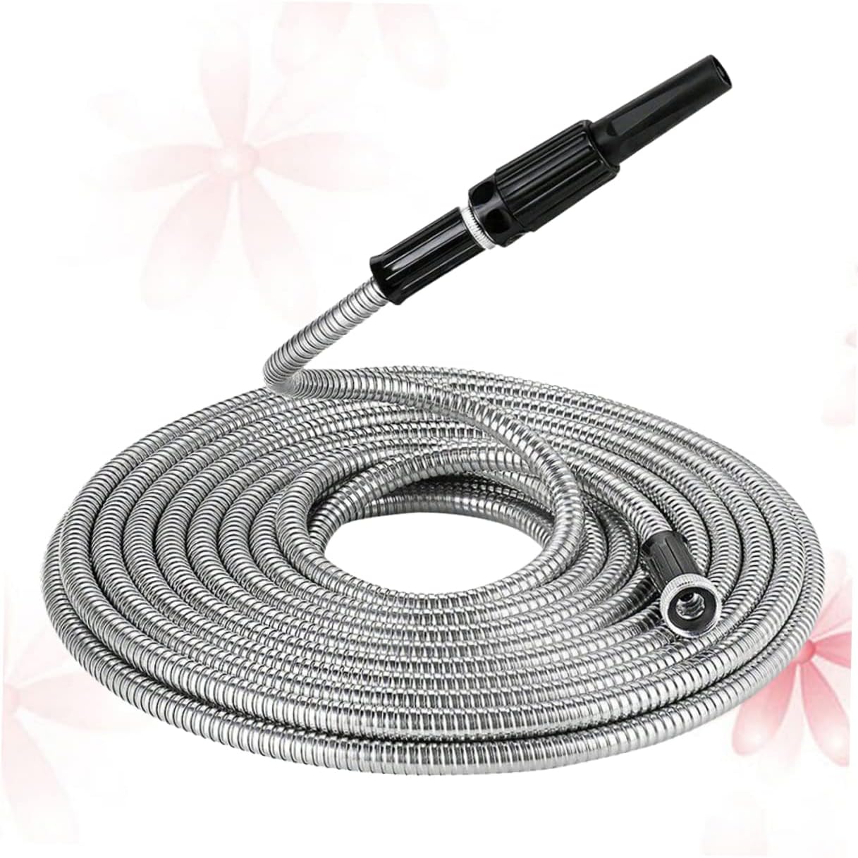 HANABASS Stainless Steel Telescopic Garden Hose Flexible Watering Hose with Nozzle Durable Kink Design for Lawn and Outdoor Use Eu Standard Silver Finish