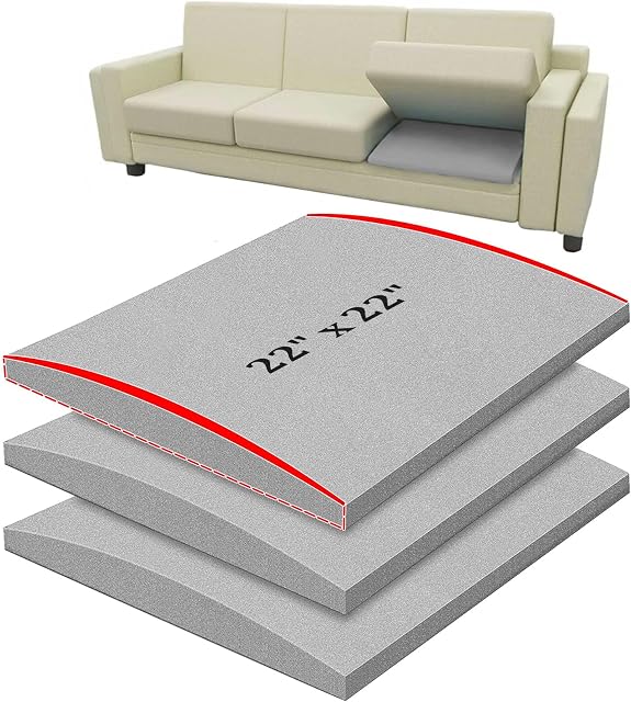 22" x 22" Couch Cushion Support for Sagging Seat, 3 PCS Large Size Insert Sofa Cushion Support Board for Better Lift, 45D High-Density Foam Couch Replacement for Furniture Seat Sagging Repair, Grey