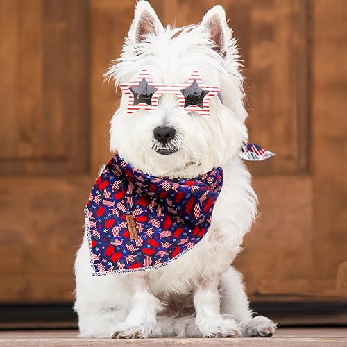 Miniatura 4 de Pañuelo para perro del Día de la Independencia, pañuelo para mascotas con bandera estadounidense, 1 unidad, lavable, de algodón, cuadrado, para