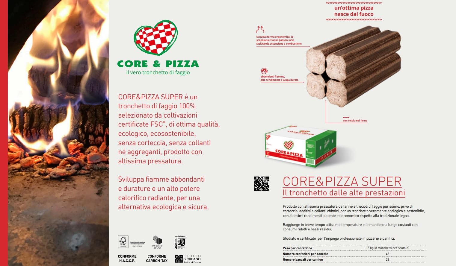 Core & Pizza Super, Tronchetti di Faggio 100% Pressato, Fiamme potenti e durature Certificati FSC, Ecologico, Ecosostenibile,18Kg(6, Faggio pressato)