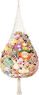 Stuffed Animal Storage Hammock for Ceiling, Stuffed Animal Holder Net for Plush Toys, Stuffies, Plushies Organizer Boho Decor for Kids Bedroom, Playroom, Preschool