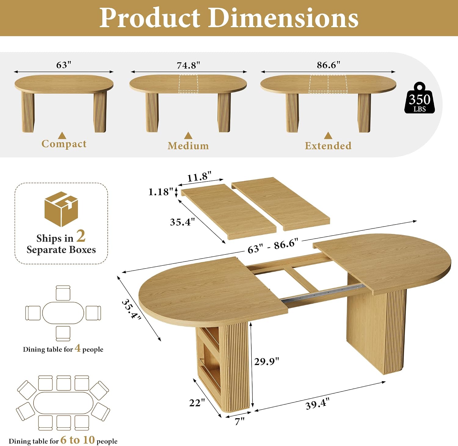 Expandable oval dining table
