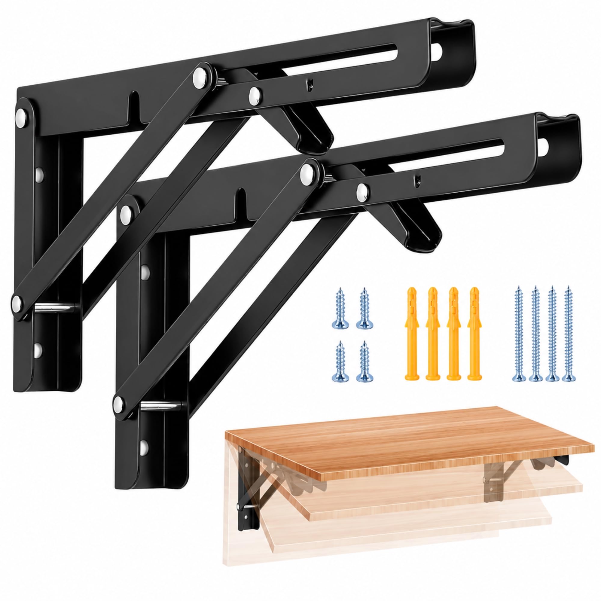 12 Inch Folding Shelf Bracket, Heavy Duty Mild Steel Wall Mount, Foldable Collapsible Support for Kitchen, Table, Workbench & Storage, Black (30 CM, Pack of 2)-picture-22