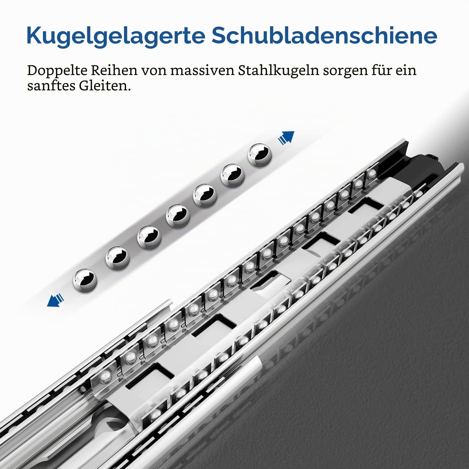 VADANIA SoftClose Schwerlast Schubladenschienen 600mm 98kg Tragfähigkeit Kugelgelagerten Vollauszug 3-teilig Seitenmontage 1 Paar
