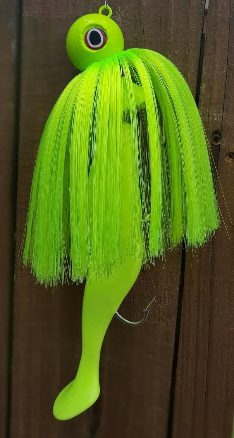 "Mojo" Trolling Striper Rockfish Nylon 2-10/0 Mustad Hooks Shad Lure Jig -Char 16 oz