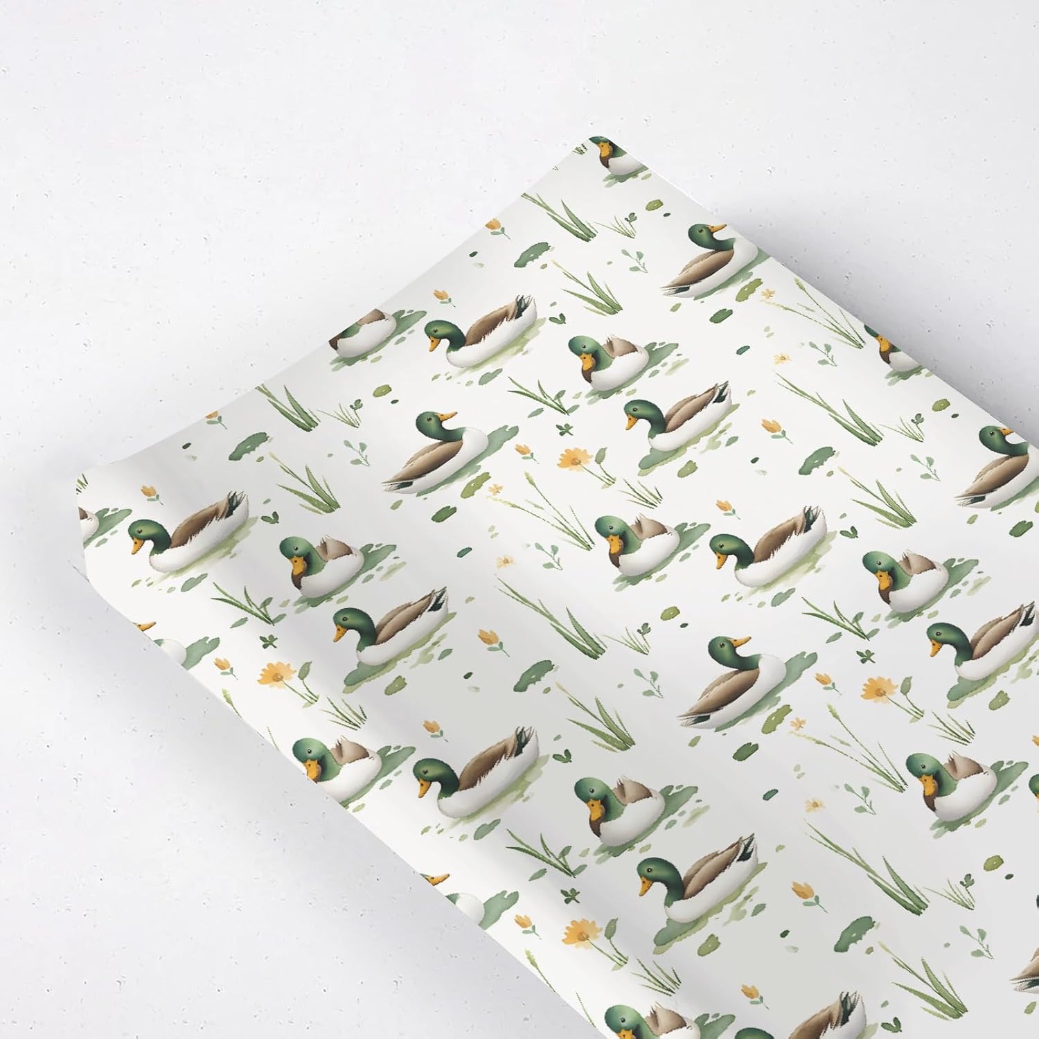Watercolor Mallard Duck Leaves Baby Changing Pad Cover, Unisex Duck Nursery Diaper Changing Table Pad Mat Sheet for Boys Girls-16x32