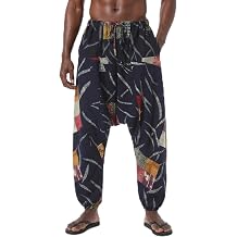 perdontoo Mens Harem Pants Casual Elastic Waist Drawstring Baggy Hippie Trousers Cotton Boho Yoga Pants