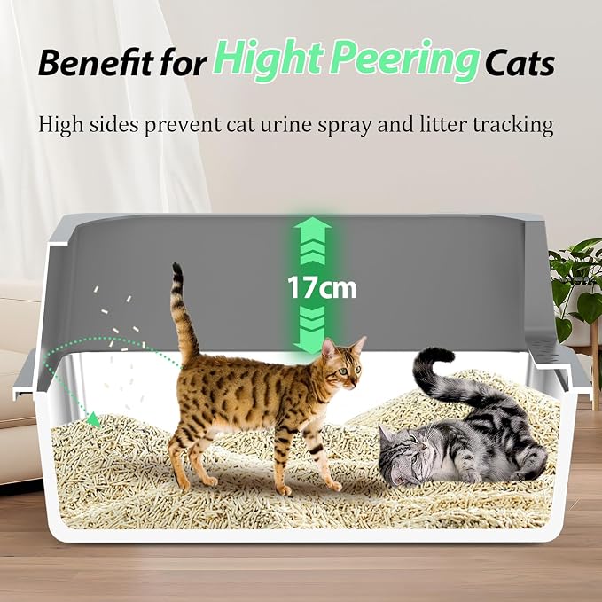 Arenero de acero inoxidable XXXXL para gatos con paredes altas miniatura 3