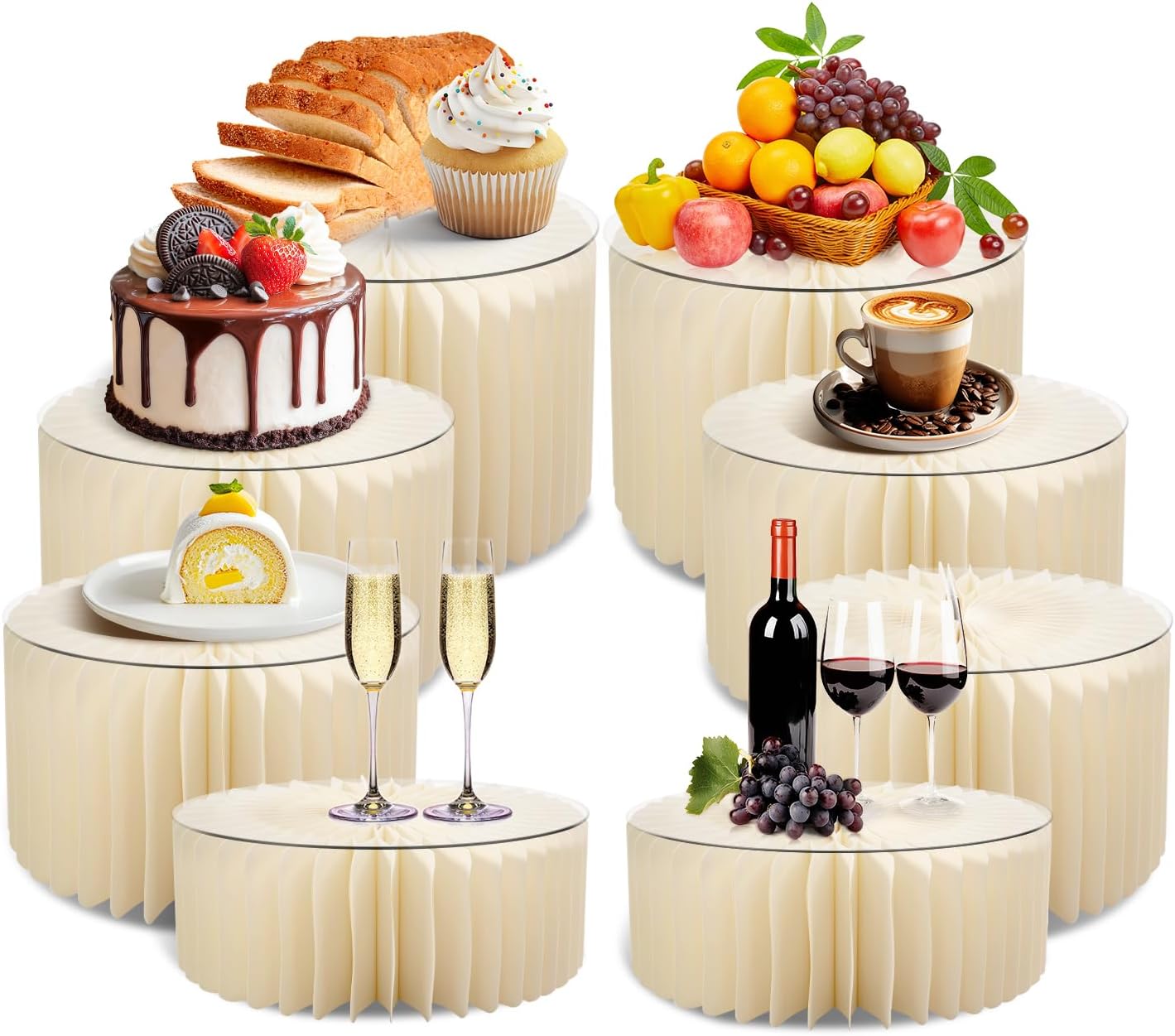 8 Pack Buffet Risers Foldable Food Display Risers Food Risers for Buffet Table Tall Cake Stands Cylinder Stands for Party Pedestal Cake Stand Dessert Table Display Set Cupcake Stands Cupcake Display (Cream, 8Pcs)